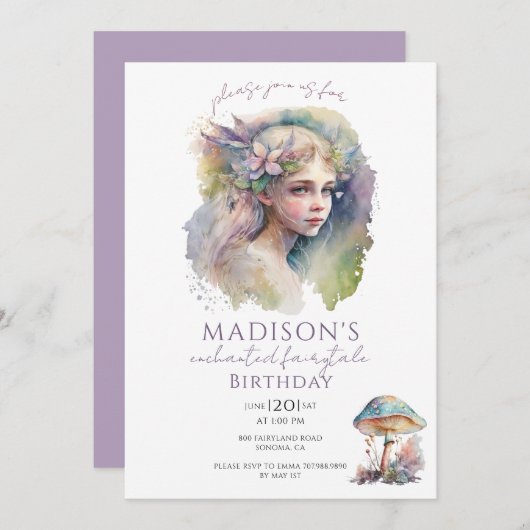 魔法の妖精ピクシー誕生日パーティー 招待状 (正面/裏面)