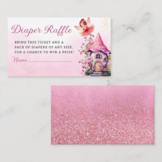 魔法の妖精ピンクのフローラガーデンおむつラッフル エンクロージャーカード (正面/裏面)
