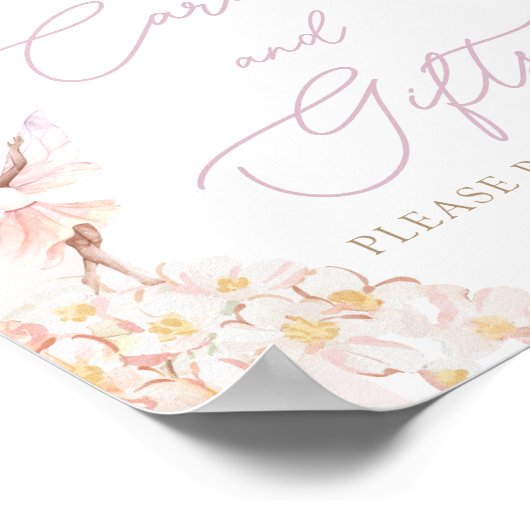 魔法の妖精ピンクの女の子のカードとギフトサイン ポスター (角)