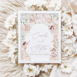 魔法の妖精ピンクの女の子のカードとギフトサイン ポスター