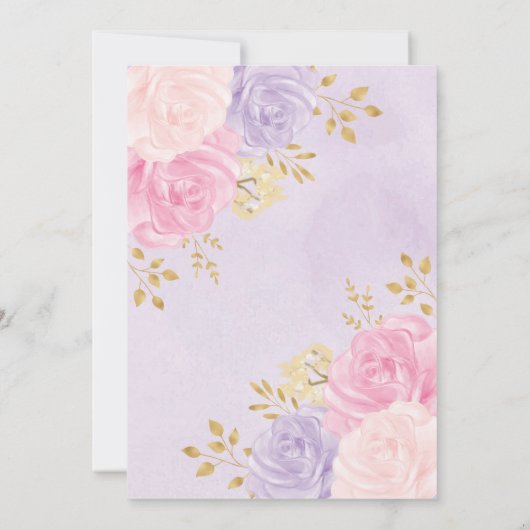 魔法の妖精ピンクの赤面紫のフローラ赤ちゃんシャワー 招待状 (裏面)