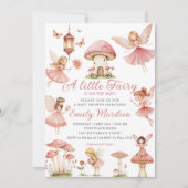 魔法の妖精ピンク赤面フローラガーデンベイビーシャワー 招待状 (正面)
