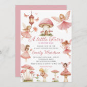 魔法の妖精ピンク赤面フローラガーデンベイビーシャワー 招待状 (正面/裏面)