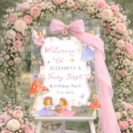 魔法の妖精フラワールームの女の子の誕生日ウェルカム アクリルサイン