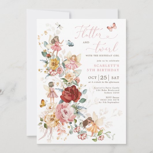 魔法の妖精フローラガーデンピクシーガールズ誕生日I 招待状 (正面)