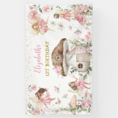 魔法の妖精プリンセスピンクフラワーガール誕生日 横断幕 (縦)