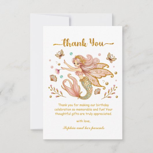 魔法の妖精マーメイドガールの誕生日パーティー サンキューカード (正面)