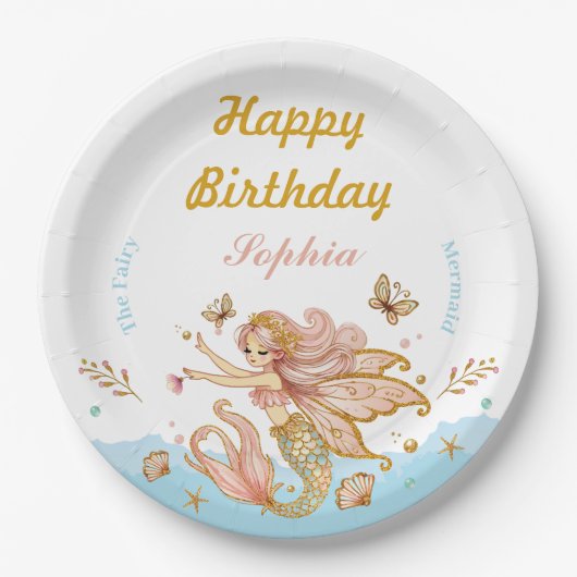 魔法の妖精マーメイドガールの誕生日パーティー ペーパープレート (正面)