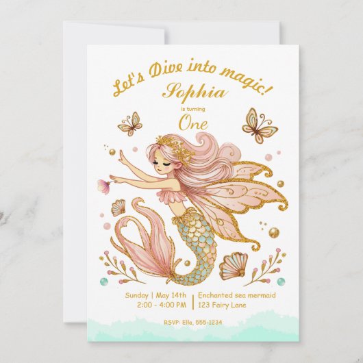 魔法の妖精マーメイドガールの誕生日パーティー 招待状 (正面)