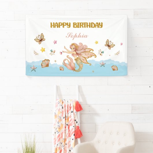 魔法の妖精マーメイドガールの誕生日パーティー 横断幕 (インサイチュ)