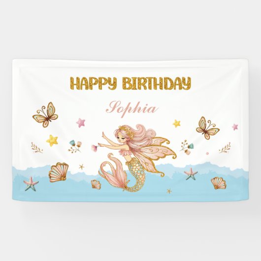 魔法の妖精マーメイドガールの誕生日パーティー 横断幕 (横)