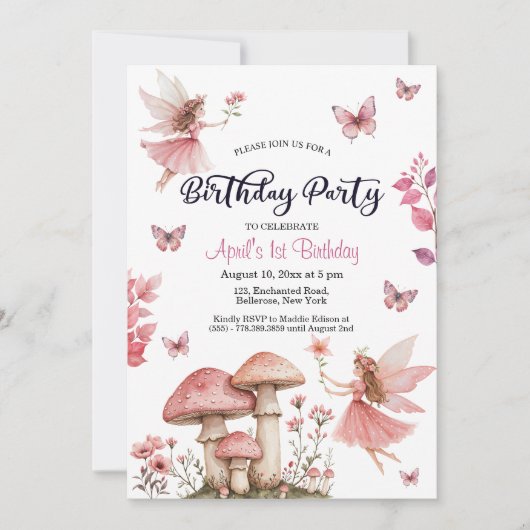 魔法の妖精ワンダーランド1歳の誕生日 招待状 (正面)