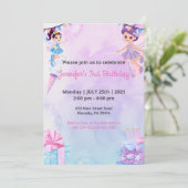 魔法の妖精人魚の誕生日 水彩パープル 招待状 (スタンド正面)