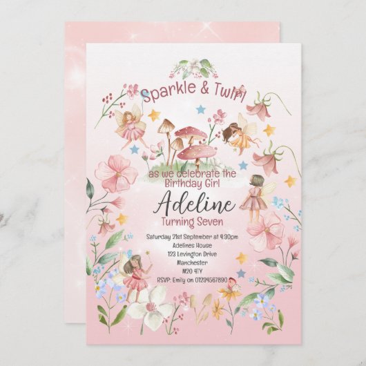 魔法の妖精庭園 お誕生日おめでとうございます 招待状 招待状 (正面/裏面)