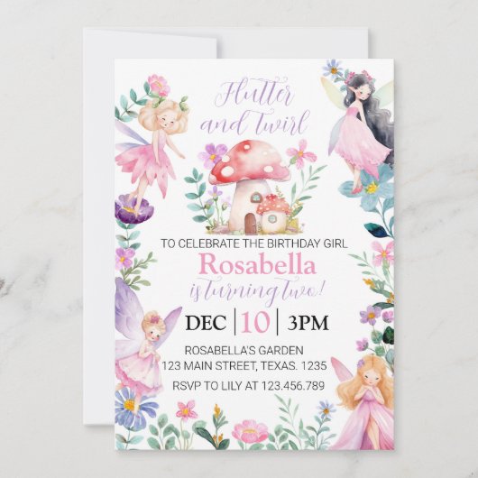 魔法の妖精誕生日招待状任意の年齢 招待状 (正面)