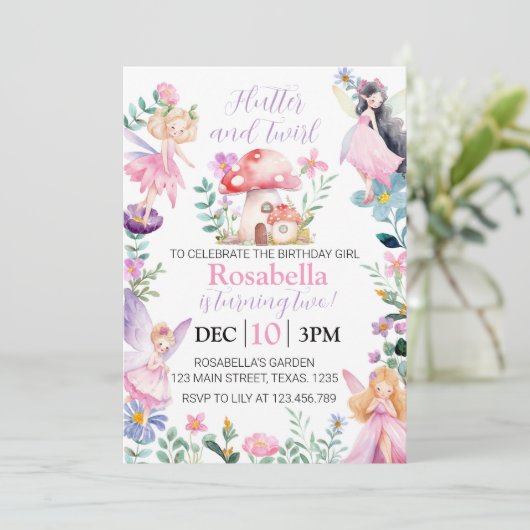 魔法の妖精誕生日招待状任意の年齢 招待状 (スタンド正面)