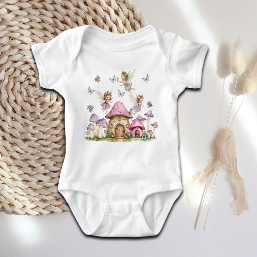 魔法の妖精 ピンクのキノコ ベビーボディスーツ