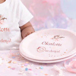 魔法の妖精 ワンダフル ピンクの女の子 1歳の誕生日 ペーパープレート