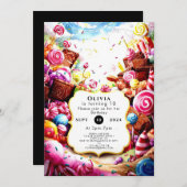 魔法の子供のキャンディーランド誕生日 招待状 (正面/裏面)