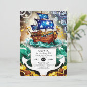 魔法の子供の冒険の海賊船誕生日 招待状 (スタンド正面)