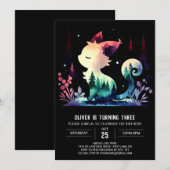 魔法の子供の猫の誕生日 招待状 (正面/裏面)