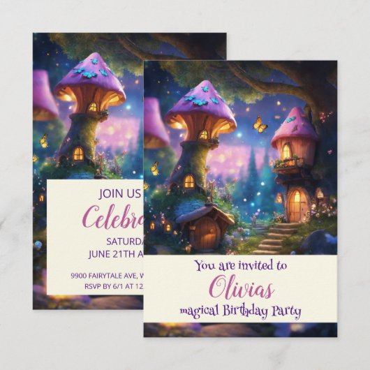 魔法の子供の誕生日招待 招待状 (正面/裏面)