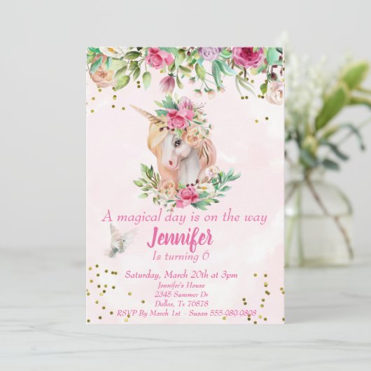 魔法の子供の金ゴールドユニコーンペガサスフローラ 招待状 (スタンド正面)