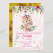 魔法の子供の金ゴールドユニコーンペガサスフローラ 招待状 (正面/裏面)