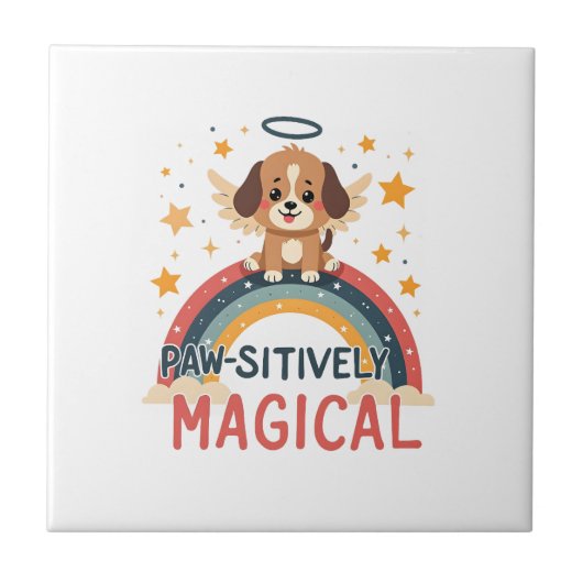 魔法の子犬 ビンテージ レインボー エンジェル D タイル (正面)