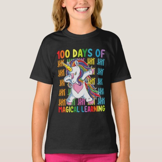 魔法の学習ユニコーン スクール 100日間 Tシャツ (正面)