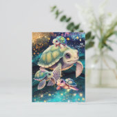 魔法の宇宙水域で泳ぐウミガメ ポストカード (スタンド正面)