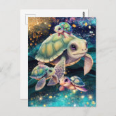 魔法の宇宙水域で泳ぐウミガメ ポストカード (正面/裏面)
