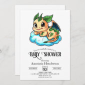 魔法の小さなデジタルドラゴンベビーシャワー 招待状 (正面/裏面)