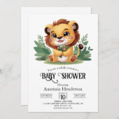 魔法の小さなライオンのデジタル赤ちゃんシャワー 招待状 (正面/裏面)