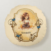 魔法の小さな女の子読は本だ ラウンドクッション (正面)