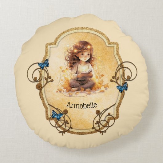 魔法の小さな女の子読は本だ ラウンドクッション (裏面)