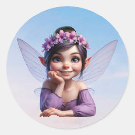 魔法の小さな妖精がカメラのためにポーズを取る ラウンドシール