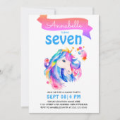 魔法の少女カラフルユニコーンレインボー水彩画 招待状 (正面)