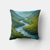 魔法の川と緑の丘の風景 クッション (裏面)
