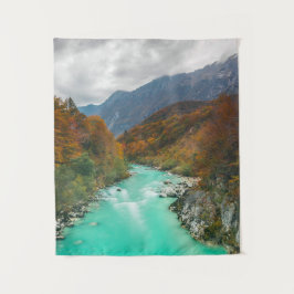 魔法の川ソチャ曇り秋の日スロベニア タペストリー