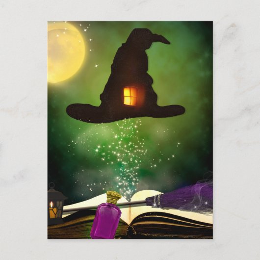 魔法の帽子と魔法の呪文書 ウィムジカルハロウィン ポストカード (正面)