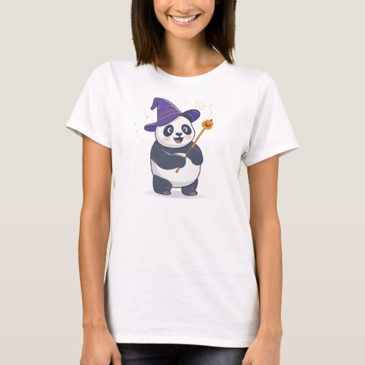 魔法の帽子をかぶったパンダのウィザード Tシャツ (正面)