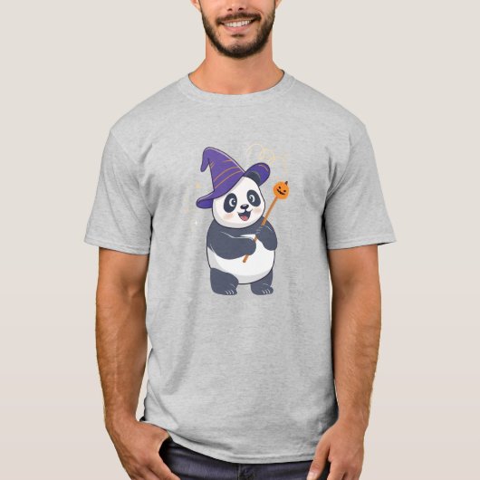 魔法の帽子をかぶったパンダのウィザード Tシャツ (正面)