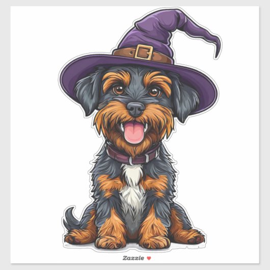 魔法の帽子をしたスプーキーな犬のハロウィンテーマ シール (シート)