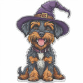 魔法の帽子をしたスプーキーな犬のハロウィンテーマ シール (正面)