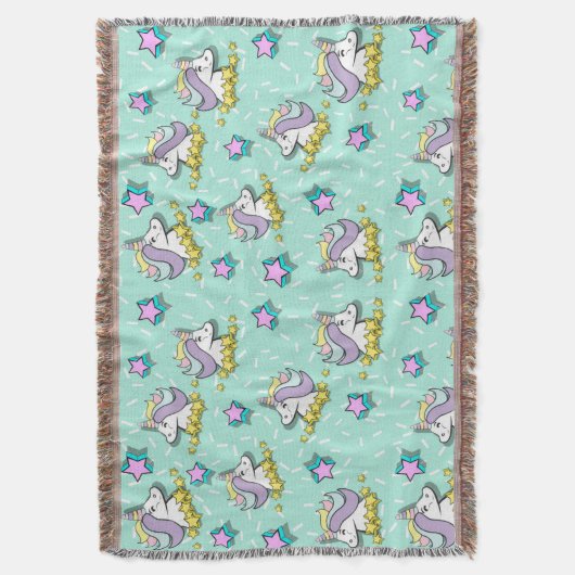 魔法の幸せな一角獣と星 スローブランケット (正面縦)
