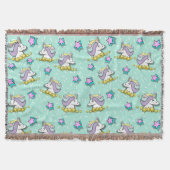魔法の幸せな一角獣と星 スローブランケット (正面)