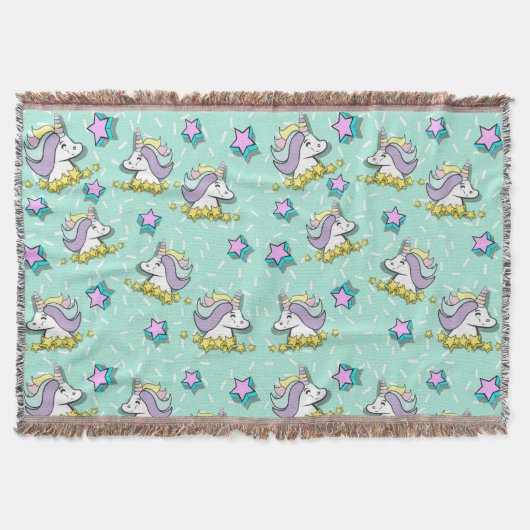 魔法の幸せな一角獣と星 スローブランケット (正面)