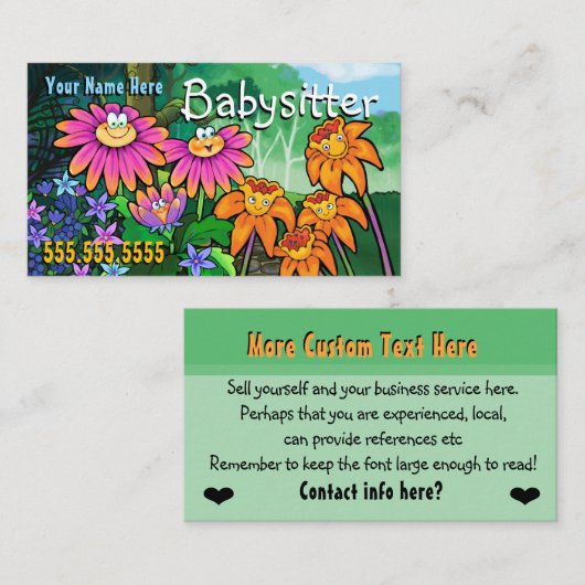魔法の庭のベビーシッターをする育児のデイケア 名刺 (正面/裏面)