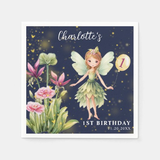 魔法の庭の妖精　ウィームジカルな1歳の誕生日 スタンダードカクテルナプキン (正面)